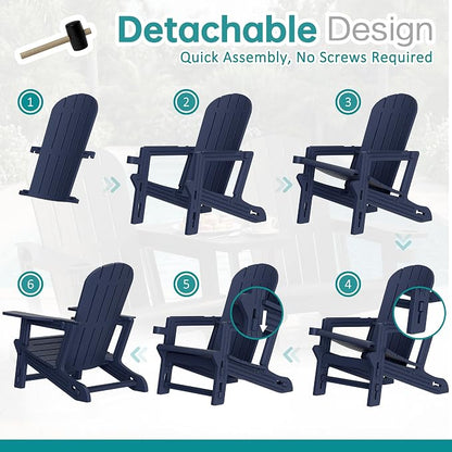Shintenchi Adirondack Chairs Set of 2,HDPE Adirondack Chair w/Removable Tablelop & Umbrella Hole,All-Weather Wooden Textured Plastic Outdoor Chairs w/Cup Holder for Garden Backyard Pool,Dark Blue