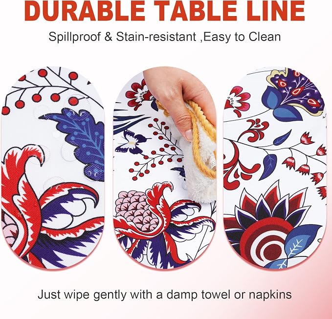 SquarePie Rectangle Outdoor Tablecloth with Umbrella Hole and Zipper 60x84 Inch, SpillProof Wipeable Patio Table Cloth for Spring Summer Garden Backyard Camping Picnic, Botanical Gorgeous Flowers
