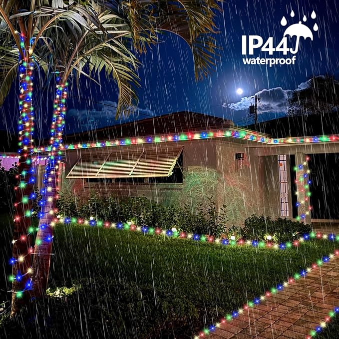 QITONG Solar Rope Lights Outdoor Waterproof, 2 Pack Each 33ft 100 LED Multicolor Trampoline Lights, Fairy Lights in Clear Thin Tube with 8 Modes