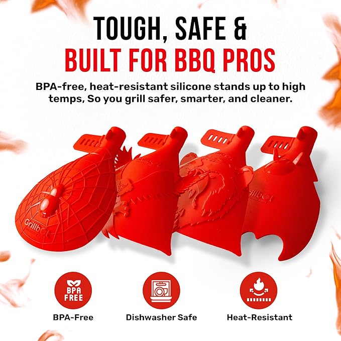 Grillbot Heat Resistant BBQ Heat Shield for Utensils, Protect Hands from Burns, Splatter & Flare-Ups, BPA-Free Silicone, Dishwasher Safe, Universal Fit, Perfect Grill Gift for Men (Red, Eagle)