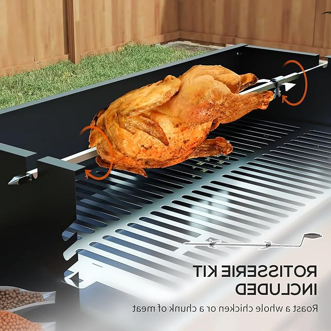 Charcoal BBQ Rotisserie Grill, 2-in-1 Split Roaster for Chicken & Turkey with 3-Level Adjustable Grate, Folding Side Shelves, Stainless Steel