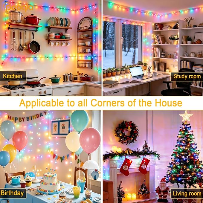 Pooqla 2 Pack String Lights Battery Operated, Total 33.3ft 100 LED Fairy Lights Indoor Outdoor Decorations, 8 Modes Colorful Battery Christmas Lights for Bedroom Classroom Porch Party Yard Decor