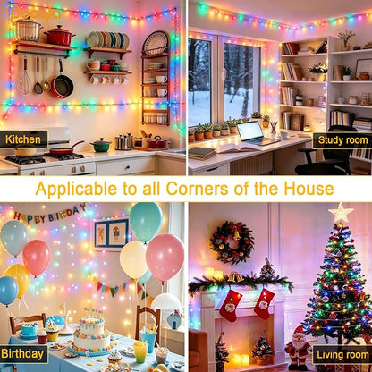 Pooqla 2 Pack String Lights Battery Operated, Total 66.6ft 200 LED Fairy Lights Indoor Outdoor Decorations, 8 Modes Colorful Battery Christmas Lights for Bedroom Classroom Porch Party Yard Decor