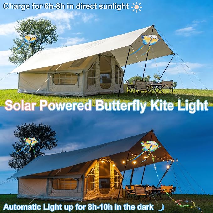 Toodour Solar Butterfly Lights Outdoor, 2.9Ft 174 LED Waterproof Kite Butterfly Garden Decor, 8 Modes Multicolor Solar Garden Lights for Home Yard Patio Camping Decor- Blue & Yellow Butterfly