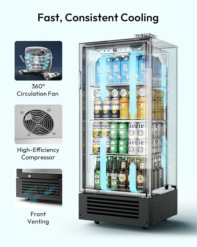 EUHOMY 6 Cu.Ft Commercial Refrigerators with Double-Tempered Glass Door, Beverage Refrigerator with Lock and Adjustable Shelves, Display Fridge with LED Light for Bar, Office, Restaurant, ETL Listed