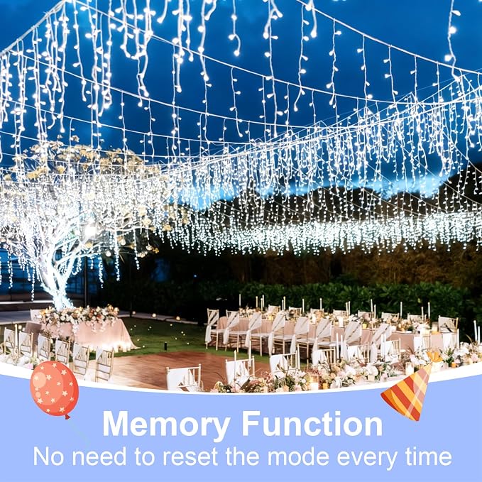 QITONG Icicle Lights for Outside, 66ft 800 LED String Lights Plug in with 8 Modes, Connectable White Icicle Christmas Light Clear Wire Indoor