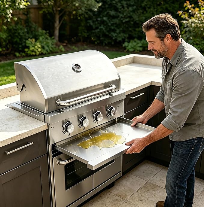 28-inch Built-in Gas Grill, 4 Burner Propane Gas Grill 48,400 BTU, 304 Stainless Steel, Charcoal and Propane Gas Dual Fuel for Patio Backyard Parties Barbecue
