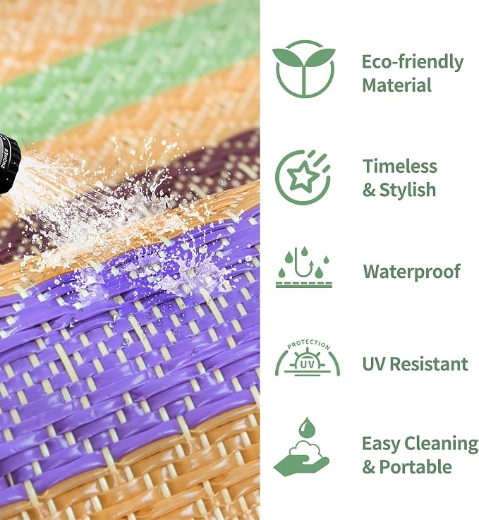 GENIMO Outdoor Rug, Waterproof Plastic Rugs for Patio, 6'x9' Rainbow | Outside Larger Modern Carpet Mat for Porch Decor, Deck, Balcony, Camping, RV, Backyard, Picnic, Beach, Reversible, Foldable