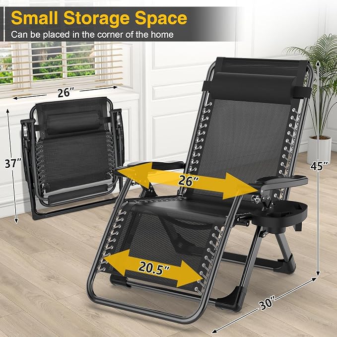 Suteck Zero Gravity Chair, Reclining Camping Lounge Chair w/Removable Pad | Aluminum Alloy Lock, Folding Patio Recliner with Adjustable Headrest and Side Tray for Outdoor Patio, Lawn, and Camping