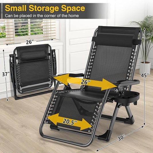 Suteck Zero Gravity Chair, Reclining Camping Lounge Chair w/Removable Pad | Aluminum Alloy Lock, Folding Patio Recliner with Adjustable Headrest and Side Tray for Outdoor Patio, Lawn, and Camping