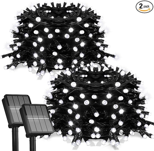 Flechllary 2Pack-Solar String Lights, 78Ft 200 LED Solar Lights Outdoor with 8 Modes ，Solar String Lights Outdoor Waterproof for Yard, Fence,Balcony, Party,Christmas Tree Decorations (Cold White)