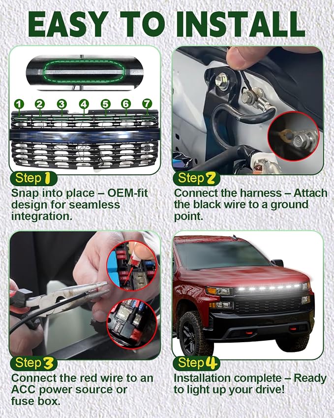 LED Grill Lights for 2019 2020 2021 Chevy Silverado Accessoreis | Clip On Front Grille Insert Light Bar Head Lamp Fits Silverado Trail Boss,WT,Custom Only