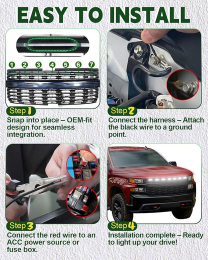 LED Grill Lights for 2019 2020 2021 Chevy Silverado Accessoreis | Clip On Front Grille Insert Light Bar Head Lamp Fits Silverado Trail Boss,WT,Custom Only