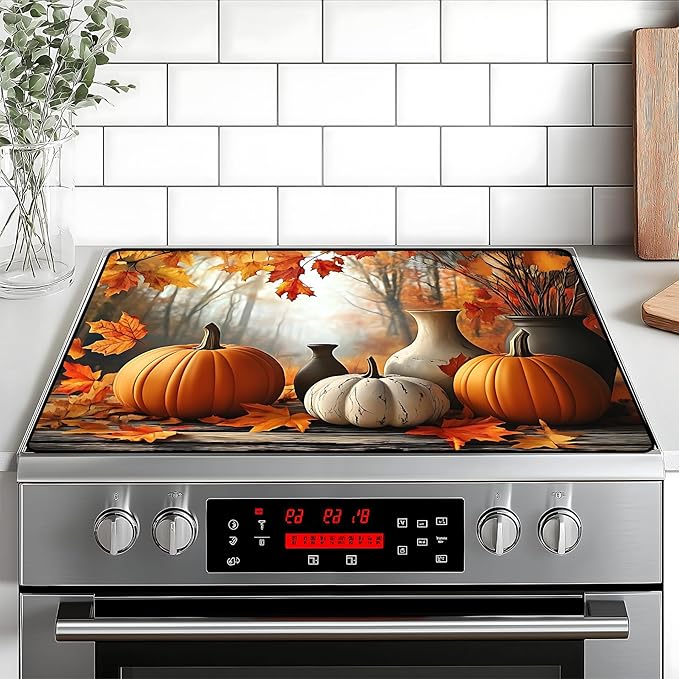 Pumpkin Stove Top Cover for Home Decoration Kitchen Pad Non-Stick Washable Cooktop Covers Countertop Protector Keep Stove Clean 28"x20"