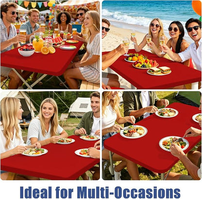 Moosfor Spandex 4 Foot Rectangle Christmas Table Cloth, Elastic Fitted Tablecloths for Picnic, Stretch Washable Patio Table Cover for Outdoor, Camping, Banquet and Parties (Red, 30"x48")
