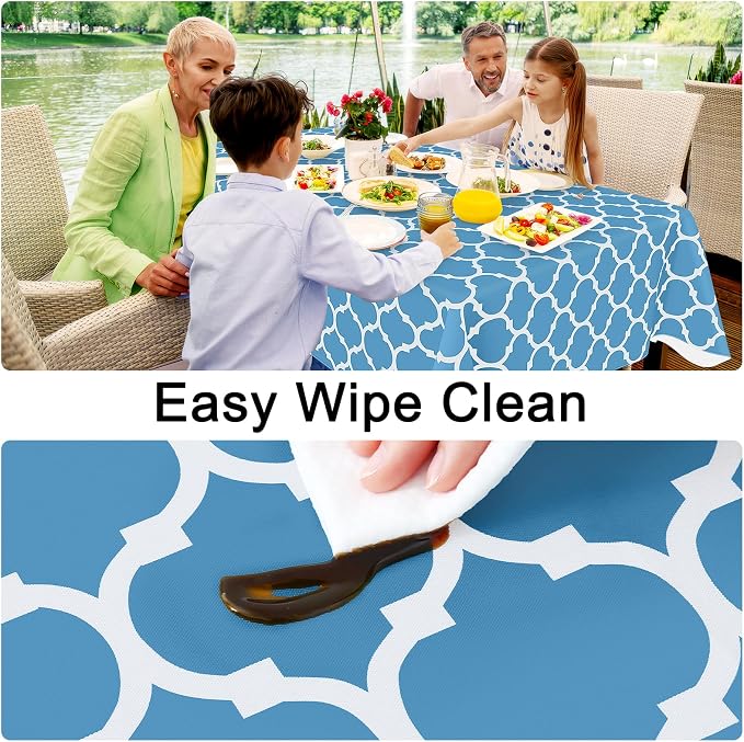 Smiry Rectangle Table Cloth, Waterproof Vinyl Tablecloth with Flannel Backing for Rectangle Tables, Wipeable Spillproof Plastic Tablecloths for Dining, Camping and Indoor (60"x84", Light Blue)
