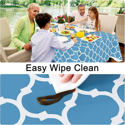 Smiry Rectangle Table Cloth, Waterproof Vinyl Tablecloth with Flannel Backing for Rectangle Tables, Wipeable Spillproof Plastic Tablecloths for Dining, Camping and Indoor (60"x84", Light Blue)