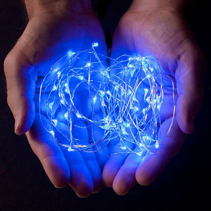 2-Pack 20 LED Wire Twinkle Fairy Lights, Battery Powered, Waterproof — Christmas, Holidays, Wedding, Party — Bedroom, Living Room — 6.5 Ft, Blue, Indoor & Outdoor