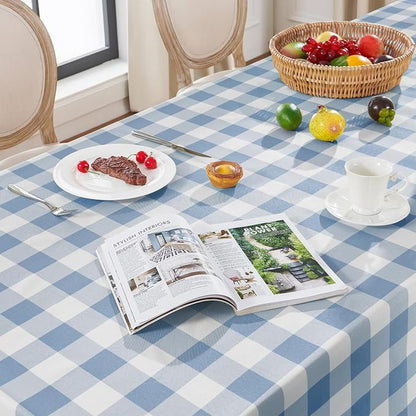 Softalker Gingham Checkered Tablecloth Rectangle - Outdoor Waterproof Buffalo Plaid Table Cloth, Stain Resistant Washable Table Cover for Picnic, Camping, Dining - Light Blue and White, 60 x 84 Inch