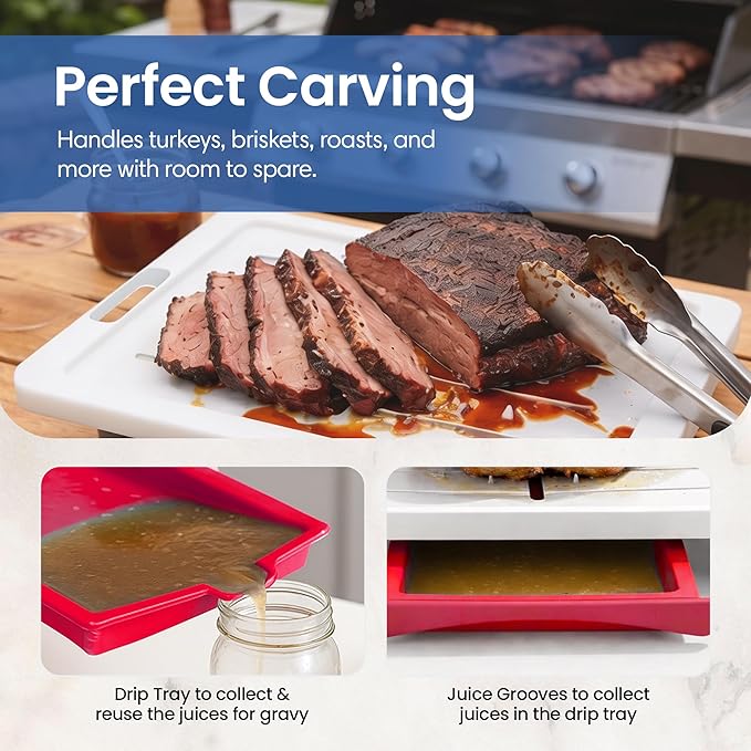 Large Cutting Board - XL Meal Prep System with Juice Groove, Spikes, Drip Tray & Removable BPA Free Cutting Board - Patented Multi-Feature Design Carving Board - BBQ Essential & Kitchen Gifts