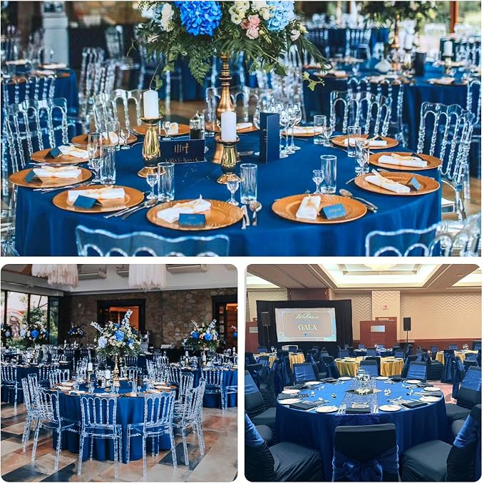 8 Pack Royal Blue Round Tablecloth 90 Inch | For 3Ft-5Ft Round Table, Wrinkle Resistant Table Cloth, Washable Polyester Fabric, For Wedding Party Banquet Buffet Camping