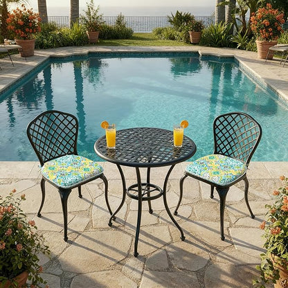 DYTXIII Set of 2 Outdoor Chair Cushions with Ties,Water Repellent Patio Chair Pads 17"x 16" for Outdoor Furniture,Round Corner Seat Cushions for Garden Yard Kitchen Damask Green