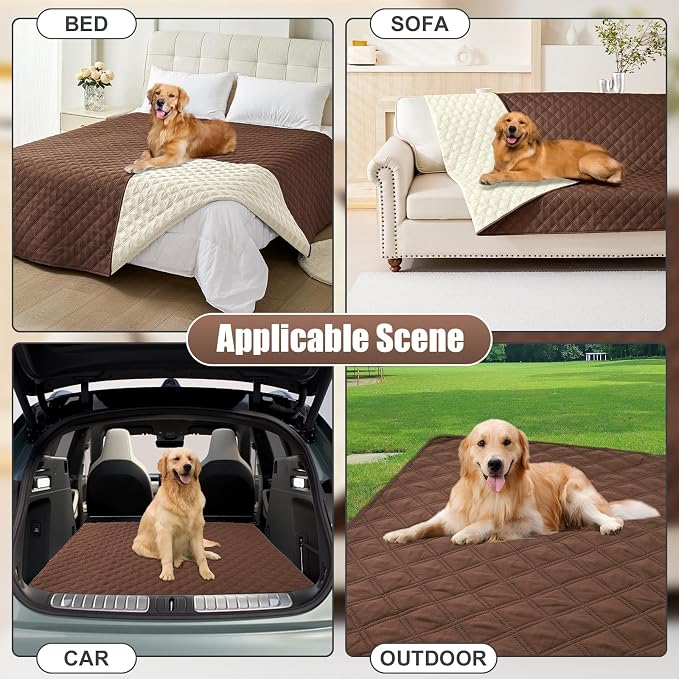 Smiry Waterproof Reversible Pet Couch Covers for Dogs | Pet Friendly, Soft Fabric, Washable Sofa Furniture Protector for Dogs Cat Kids, Checkered (40"x70", Brown/Beige)