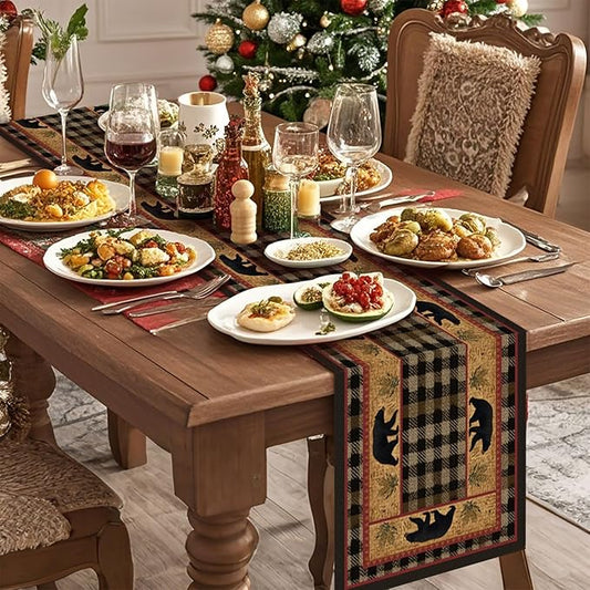 Bear Table Runner,Dining Decor for Kitchen Coffee Table Family Dinners Holiday Parties Wedding Events Decor(13x72 inch)