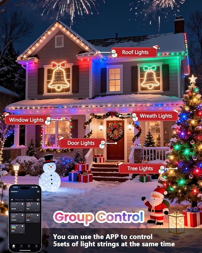 OZS 200LED Smart Color Changing Fall String Lights | 82FT App Controlled Orange Lights, Waterproof RGB LED String Lights with Remote & Timer, Music Sync Multiple Modes Indoor Outdoor for Fall Decor