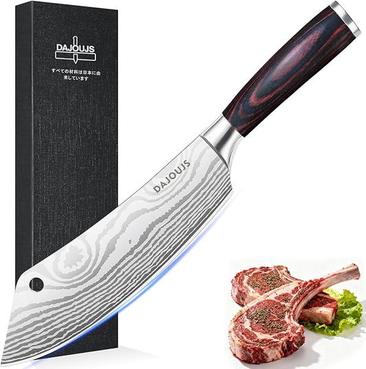 8-Inch Meat Cleaver Butcher Knife - High-Carbon Stainless Steel Professional Cleaver Chefs Knife Cutting Knives with Ergonomic Wood Handle & Gift Box for Cooking