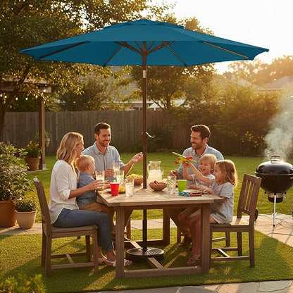 9ft 2-Tiers Patio Umbrella,Outdoor Market Table Umbrella with Push-Button Tilt & Crank | UV Protection,Suit for Backyard,Garden,Pool,Deck(Lake Blue)