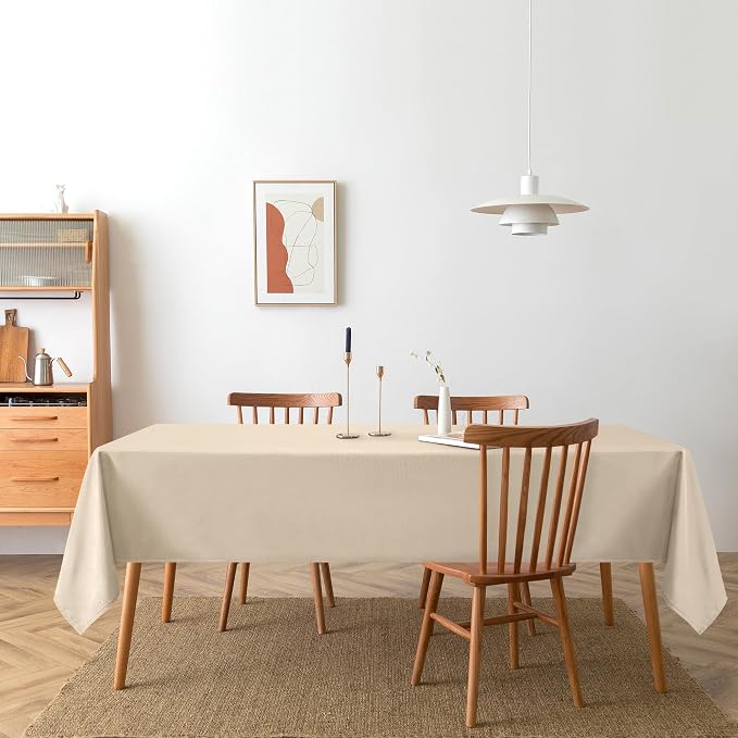 DWCN Rectangle Tablecloth - 54 x 108 Inch - Waterproof Stain and Wrinkle Resistant Washable Table Cloth, Decorative Fabric Table Cover for Kitchen Dining Room Party and Outdoor Use, Beige