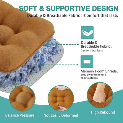 BETU Chair Cushions for Dining Chairs Set of 2,3.5" Thick Kitchen Table Chair Pads with Ties,Non Slip Backing and Covers, Seat Cushion for Dining Room,Bar,Patio Chairs,15.5"X15.5"X3.5",Caramel