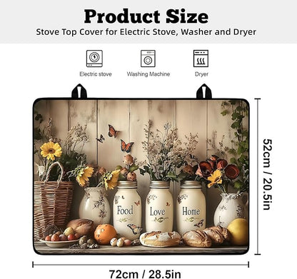 Multi-Design Stove Cover for Glass/Electric Stoves - 3-in-1 Heat-Resistant Protector Mat, Non-Slip Drying Rack 28"x20"