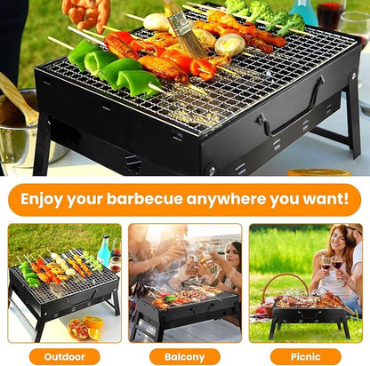 Portable Charcoal Grill, 17.7x11x10in Folding BBQ Grill Lightweight Compact Tabletop Mini Smoker Desktop Charcoal Grill for Camping, Picnics, Garden & Beach Parties, Black
