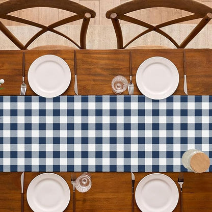 Navy Blue Gingham Table Runner Coastal Nautical Birthday Party Decoration BBQ Picnic Home Kitchen Table Decor (Navy Blue, 13" x 72")