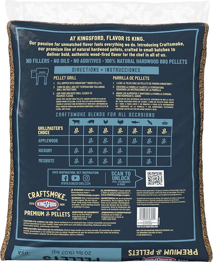 Kingsford Craftsmoke Premium Grilling Wood Pellets, Grillmasters Choice Cherry, Hickory, and Oak BBQ Pellets for Grilling, 100% Natural Hardwood, 20 pounds