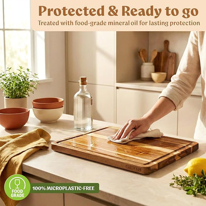 Extra Large Acacia Wood Cutting Board 17x13, Juice Groove | Non Toxic Wooden Chopping Boards, Knife Friendly, Large Kitchen Boards for Meat, Cheese, Charcuterie & Serving