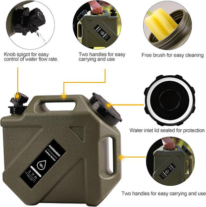 COOZMENT 3.2 Gallon/5 Gallon Water Containers with Spigot, BPA Free Water Jug, Military Green Water Tank, Multifunction Water Storage Containers for Camping Outdoor Hiking,Emergency Storage