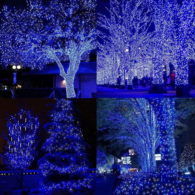 33FT 100 LED Blue White String Lights, 16 Modes Plug In Mini Fairy Lights, Waterproof Outdoor Christmas Lights for Hanukkah, July 4th Patriotic Decor, Xmas Tree Garland Bedroom Ocean Party Decoration