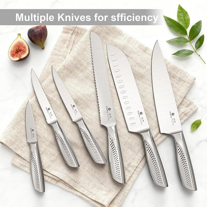 imarku 15-Piece Knife Set with Block, High Carbon Stainless Steel Kitchen Knives with Built-in Sharpener, Dishwasher Safe, Ergonomic Non-Slip Handle, Perfect for Home Cooks & Chefs, White
