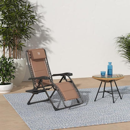 TIMBER RIDGE Zero Gravity Chairs, Folding Recliner Chair Padded with Cup Holder and Headrest, Adjustable Lounge Reclining Chair for Outdoor Camping Lawn Patio Indoor, Supports 350lbs, Brown | Padded Foldable Lounger with Sliding Headrest and Cup Holder...