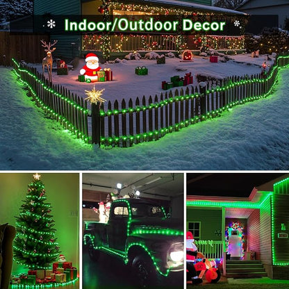JMEXSUSS 66 ft 200 LED Green Halloween Solar Rope Lights with 8 Modes | Rope Lights Outdoor Waterproof, PVC Tube Green Christmas String Lights for Halloween Party Tree Fence Christmas