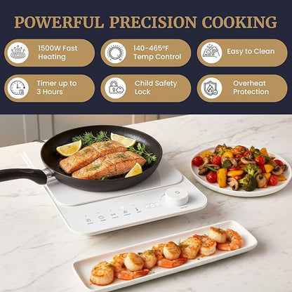 Elite Gourmet Slim Portable Induction Cooktop, 1500W, 10 Power Levels | Digital touch controls, precise 140°F-465°F range, built-in timer & child lock, 2in countertop design