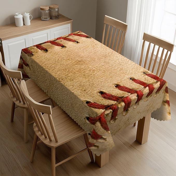 Baseball Rectangular Tablecloth, Ball Table Cloth Washable Tablecloths Decorative Table Cover for Kitchen, Dining, or Parties 54x72 Inches