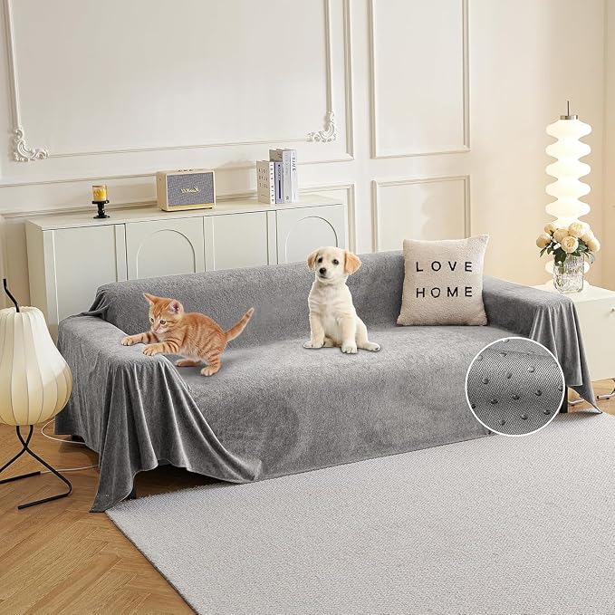 MYSKY HOME Couch Covers for Dogs, Non-Slip Sofa Slipcover, 91"x134", Grey | Sofa Cover for 3 Cushion Couch, Dog Couch Covers for Sectional Sofa, Cat Scratch Furniture Protector, Sofa Covers Washable