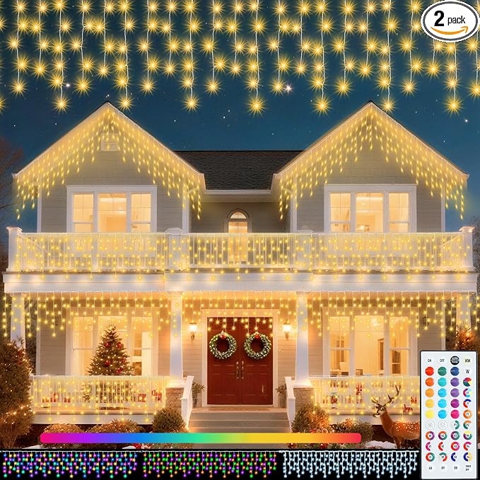 35 Colors Icicle Lights for Outside, 58FT Icicle Christmas Lights | Outdoor Roof Christmas Lights with Remote, Color Changing LED Hanging String Lights for Roof Window Halloween Decorations