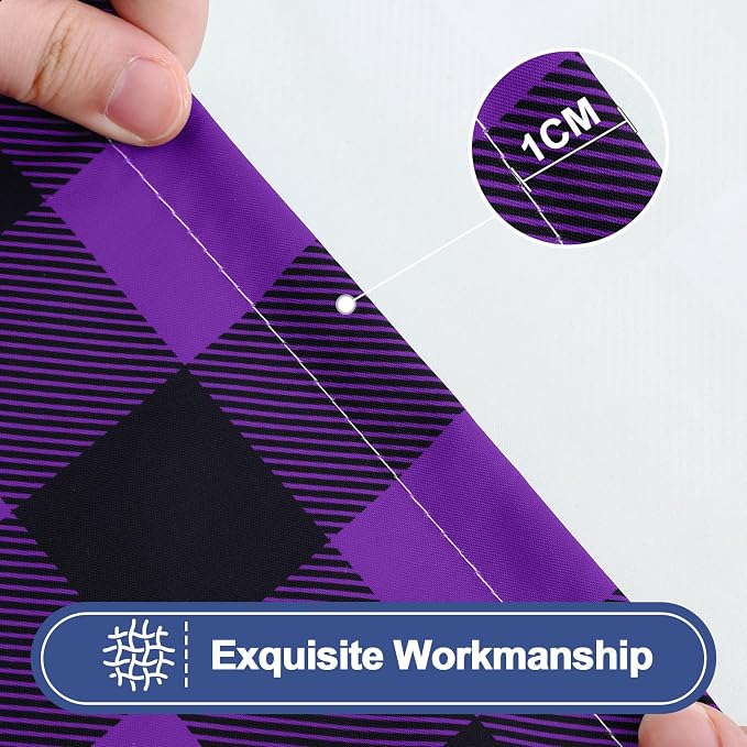 Smiry Picnic Table Cloth 2 Pack, Waterproof Elastic Fitted Tablecloths for 8FT Rectangle Tables, Washable Polyester Buffalo Plaid Tablecloth for Camping & Outdoor (Black & Purple, 30" x 96")