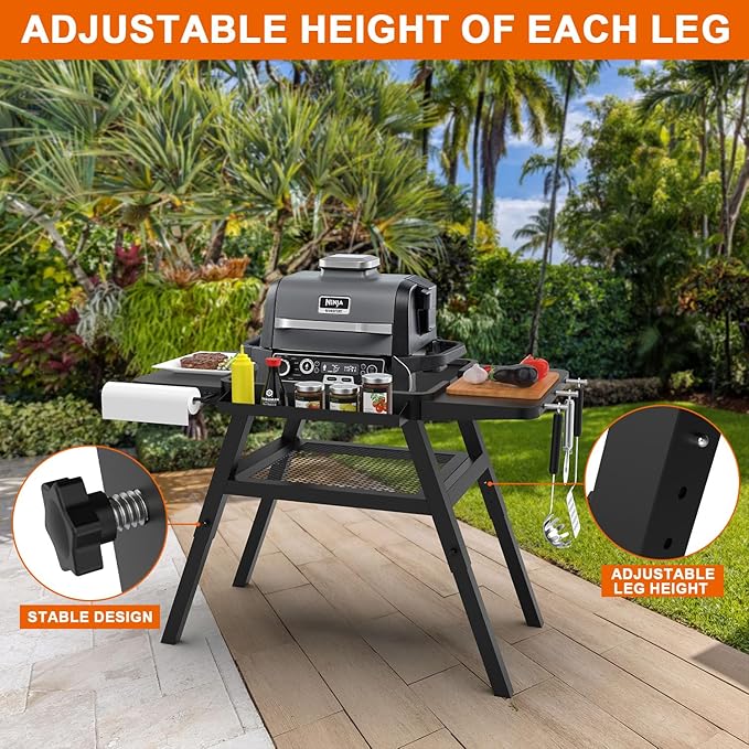 Adjustable Grill Stand for Ninja Outdoor Woodfire Series OG700 OG800 OG900 Series OO101 Woodfire Pizza Oven, Grill Cart for Ninja MO201 Artisan Pizza Oven, Replace for Ninja XSKUNSTAND Outdoor Stand