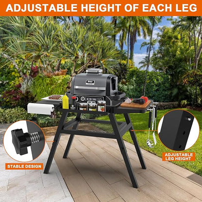 Adjustable Grill Stand for Ninja Outdoor Woodfire Series OG700 OG800 OG900 Series OO101 Woodfire Pizza Oven, Grill Cart for Ninja MO201 Artisan Pizza Oven, Replace for Ninja XSKUNSTAND Outdoor Stand